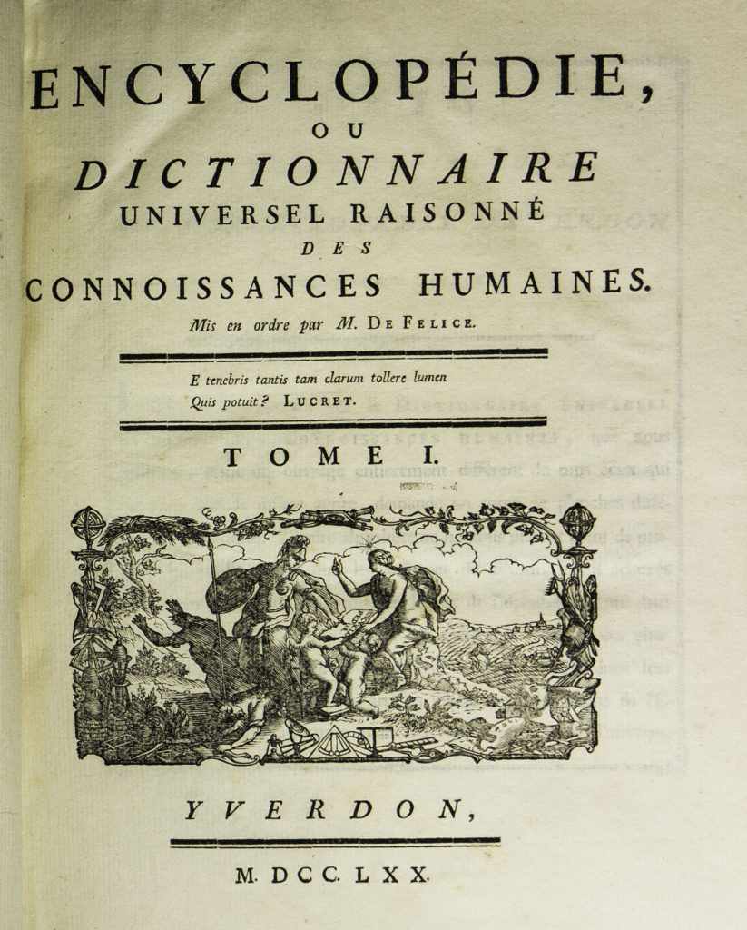 L'Encyclopédie ou Dictionnaire universel raisonné des connoissances humaines (Yverdon, 1770-1780)